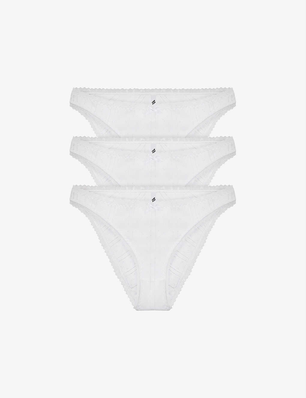 Cou Cou Intimates Pack Of Three Pointelle High-rise Organic-cotton Briefs In White
