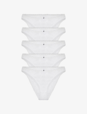 COU COU INTIMATES: Pack of five pointelle high-rise organic-cotton briefs