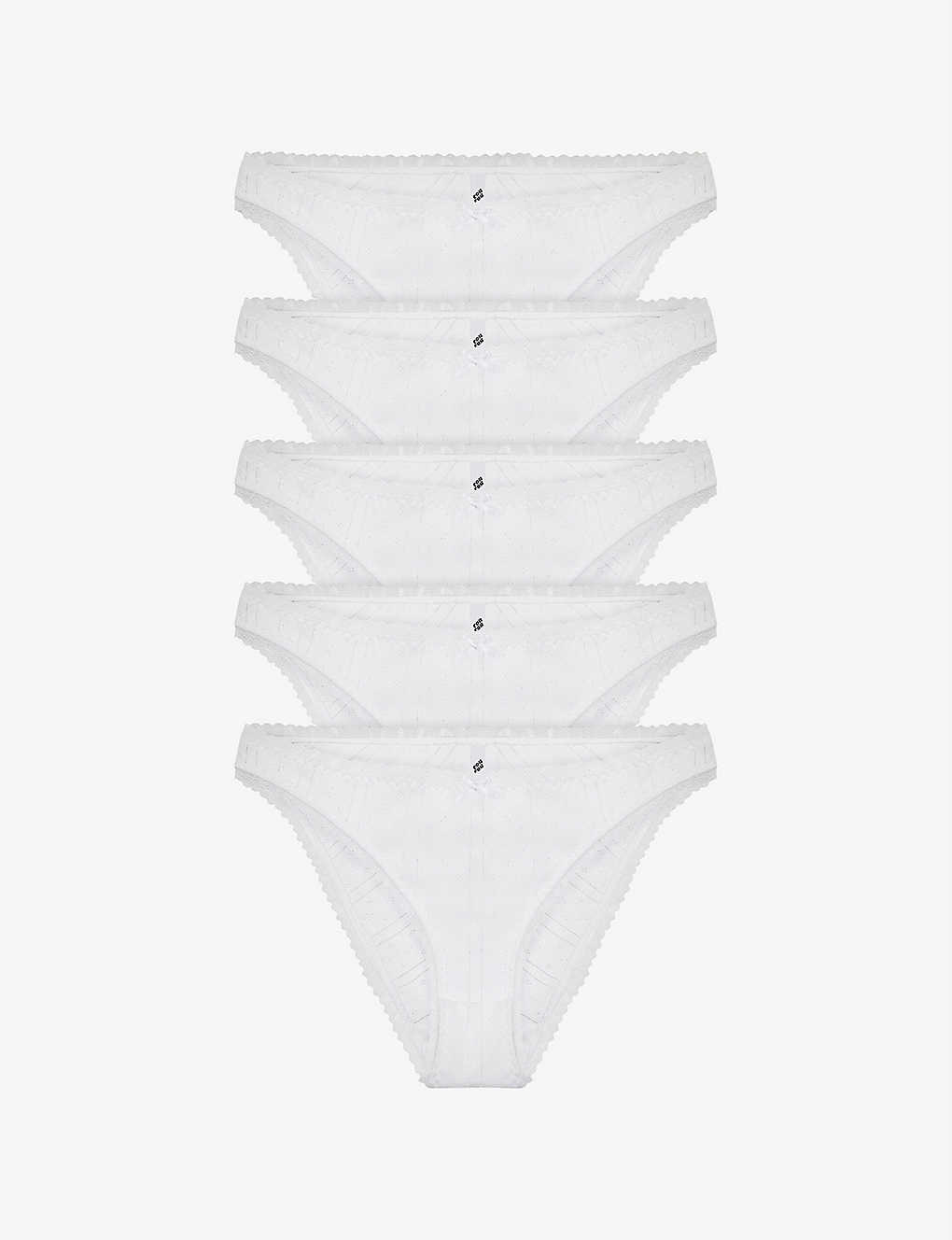 Cou Cou Intimates Pack Of Five Pointelle High-rise Organic-cotton Briefs In White