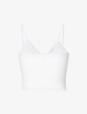 Shop Cou Cou Intimates Womens White Black Pack Of Two Pointelle Organic-cotton Tops In Monochrome