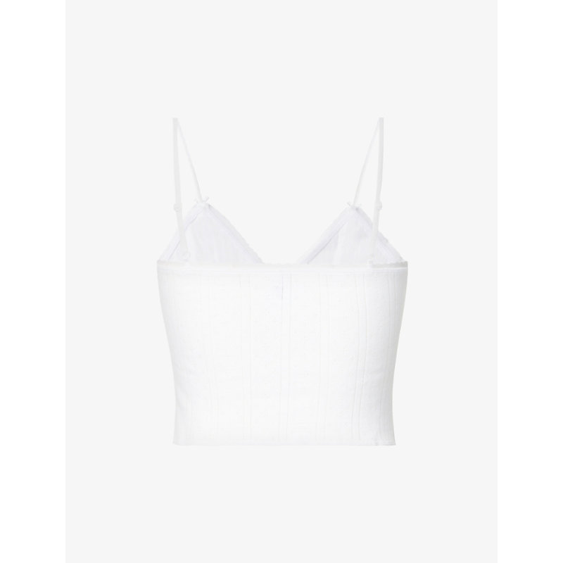 Shop Cou Cou Intimates Women's White Black Pack Of Two Pointelle Organic-cotton Tops In Monochrome