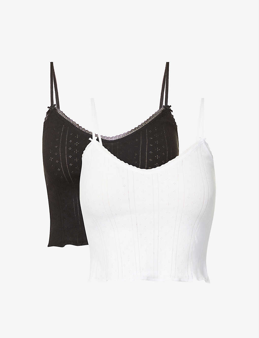Cou Cou Intimates Pack Of Two Pointelle Organic-cotton Tops In Monochrome