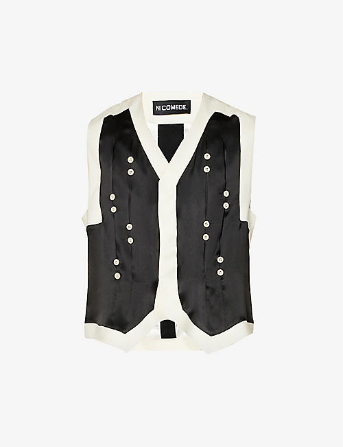NICOMEDE: Contrast-panel button-embellished silk waistcoat