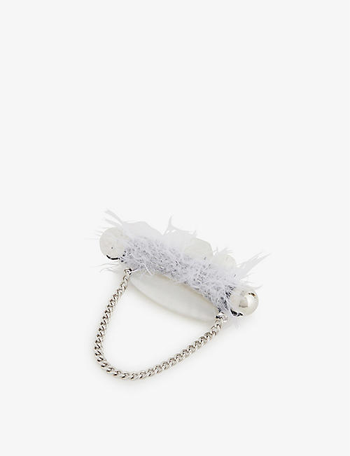 NICOMEDE: Crater feather-embellished knitted brooch
