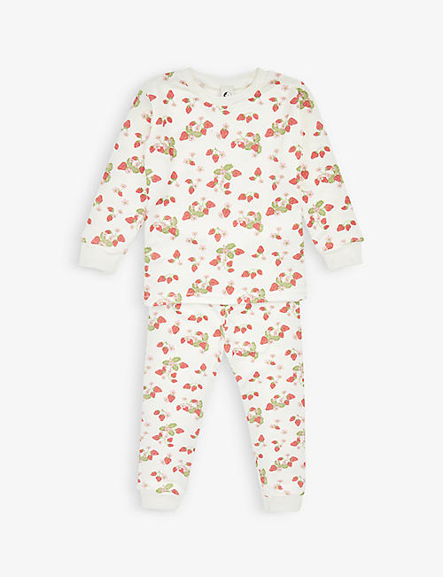睡着的母鹿：草莓图案印花平纹针织棉睡衣套装 1-13 岁