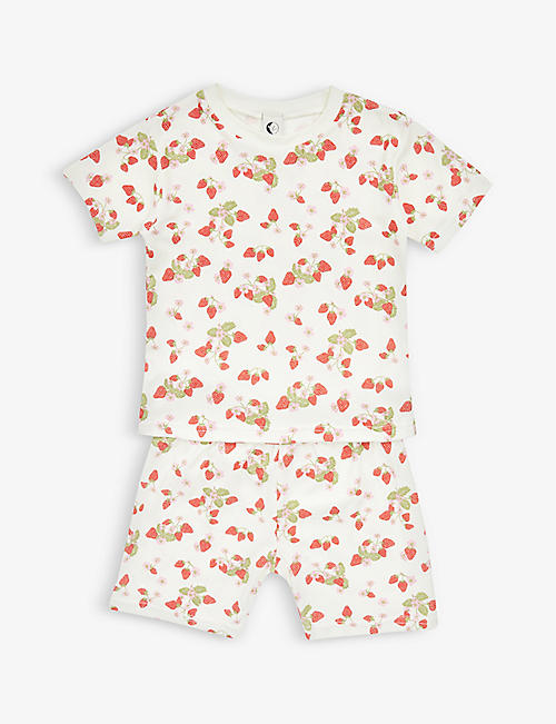 睡着的母鹿：草莓图案印花短款平纹针织棉短睡衣套装 2-13 岁