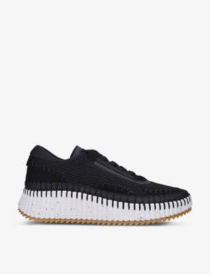 Shop Chloé Chloe Women's Black Nama Embroidered Suede And Recycled Mesh Trainers