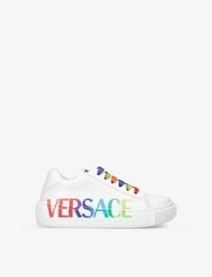 VERSACE La Greca rainbow logo print leather low top trainers 5 7