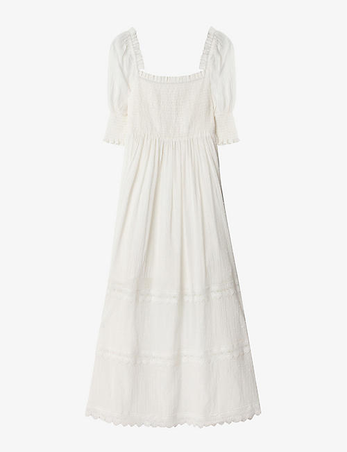 BY MALINA: Corina lace-trimmed puff-sleeved cotton maxi dress