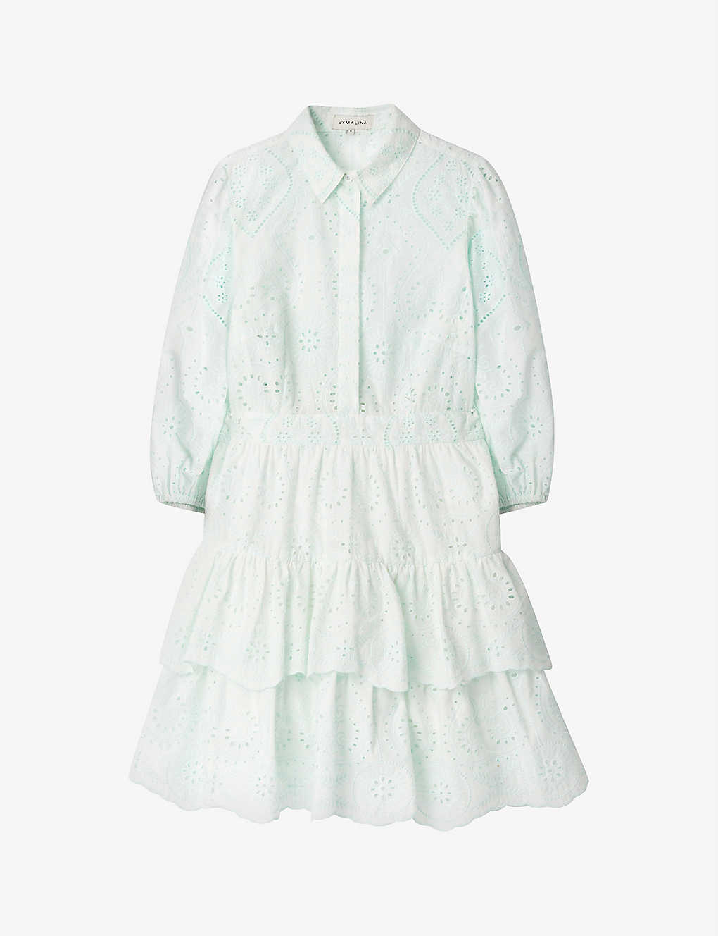 By Malina Emme Frilled Cotton Mini Dress In Green