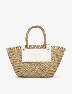 By Malina Niki Logo-embossed Straw Basket Bag In White