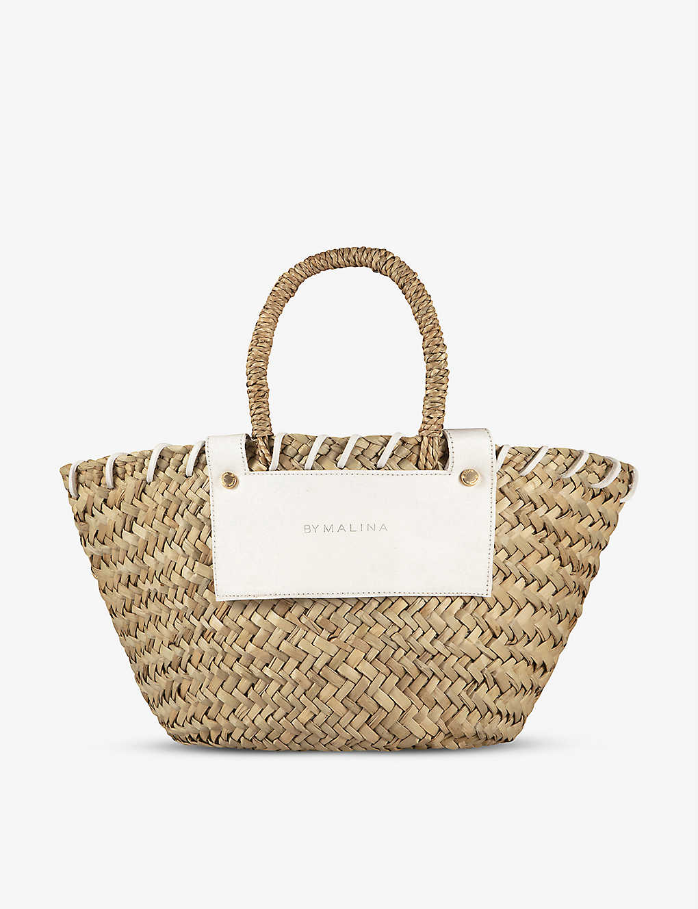 By Malina Niki Logo-embossed Straw Basket Bag In White