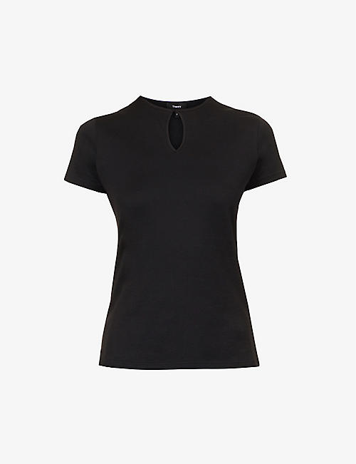 THEORY: Slim-fit keyhole cotton T-shirt