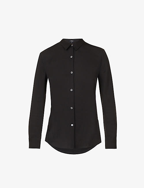 THEORY: Dipped-hem button-up silk shirt