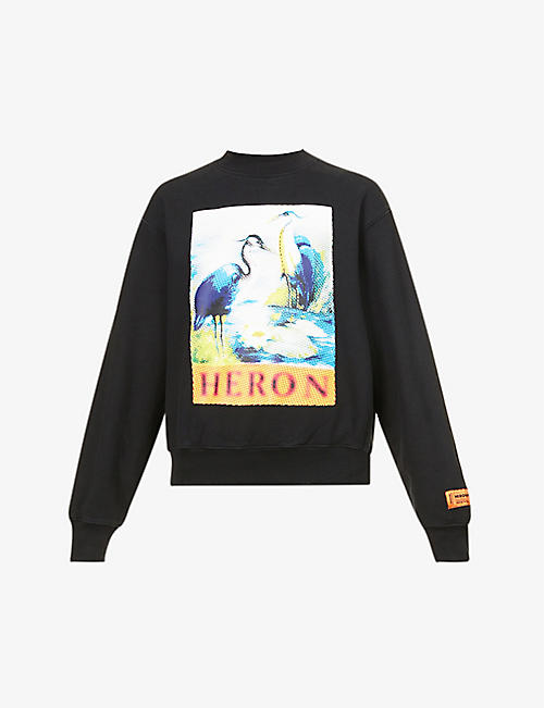 HERON PRESTON: Halftone Heron graphic-print cotton sweatshirt