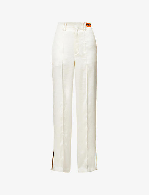 HERON PRESTON: Wide-leg mid-rise brand-patch satin trousers