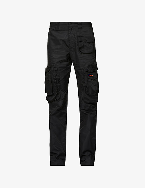 HERON PRESTON: Ex-ray logo-patch high-rise shell trousers