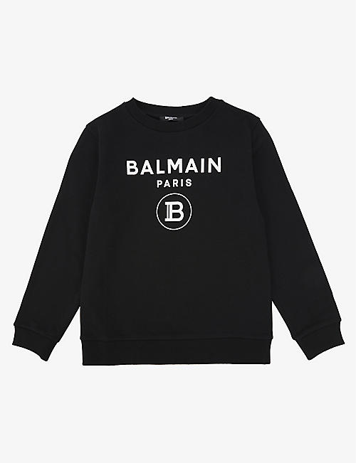 BALMAIN: Brand-print relaxed-fit cotton-jersey sweatshirt 4-14 years