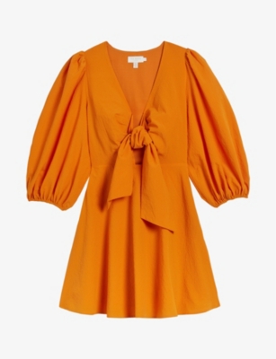 Ted Baker Jozelyn Puff-sleeve Woven Mini Dress In Orange