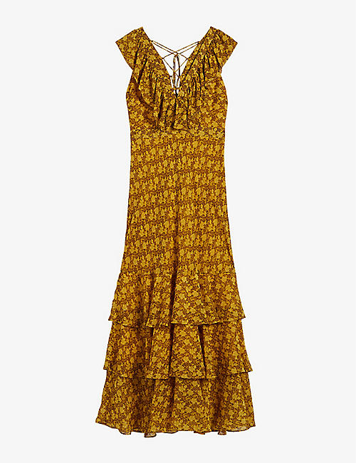 TED BAKER: Azanthi woven ruffled-trim maxi dress