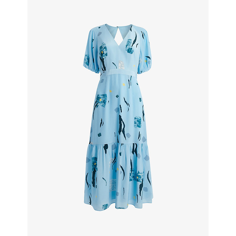 Whistles Womens Multi-coloured Abstract-print V-neck Silk Midi Dress