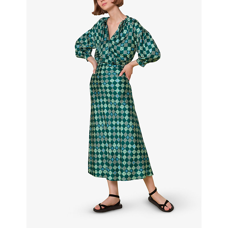 Shop Whistles Women's Multi-coloured Checkerboard-print Bias-cut Silk Midi Skirt