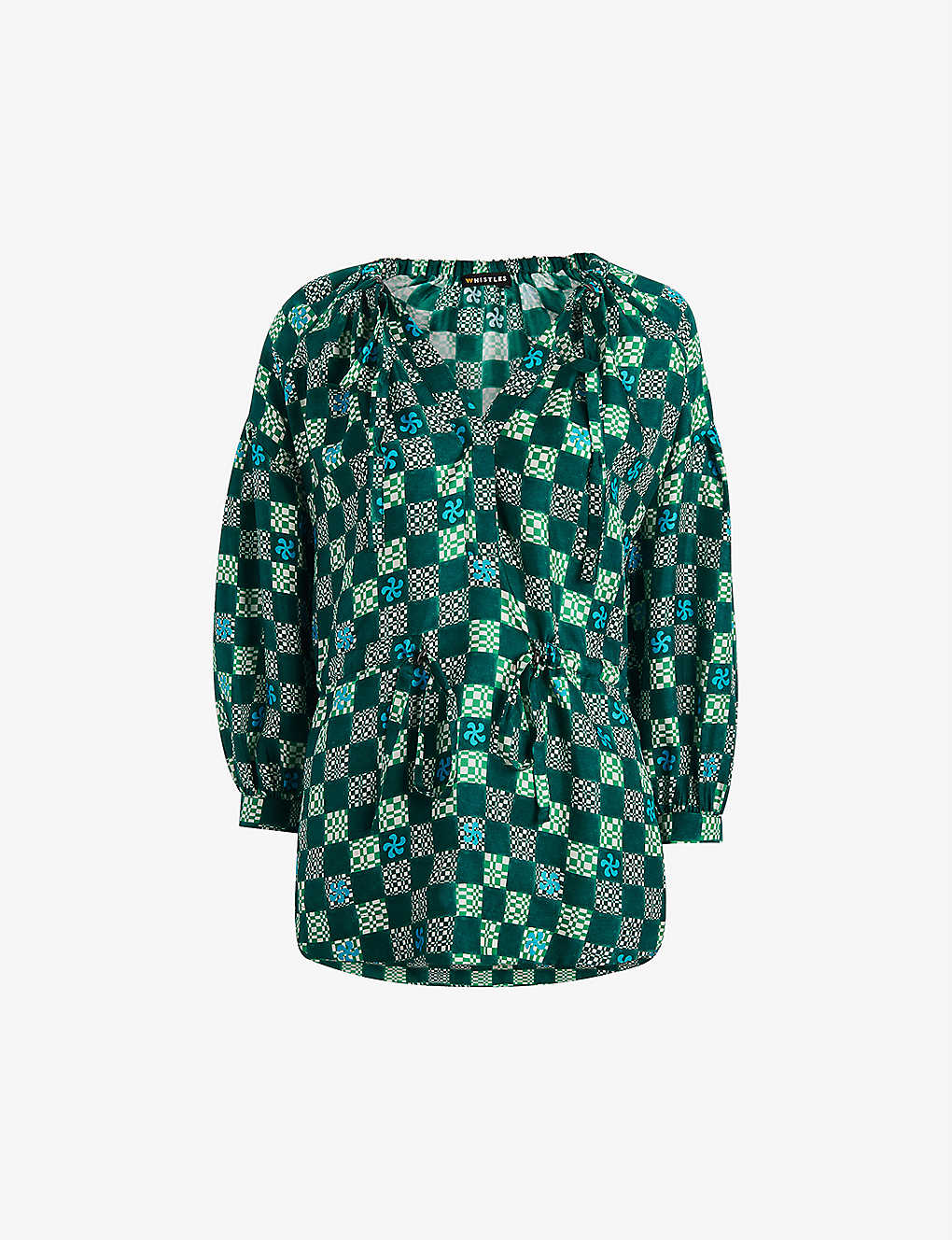 Whistles Silk Checkerboard Top In Green
