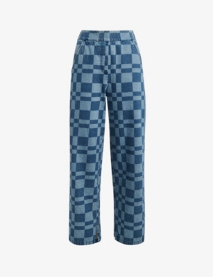 WHISTLES Billie Checkerboard-print wide-leg jeans