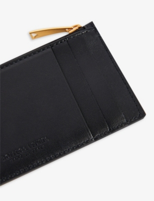 Shop Bottega Veneta Womens Black-gold Intrecciato Leather Card Holder