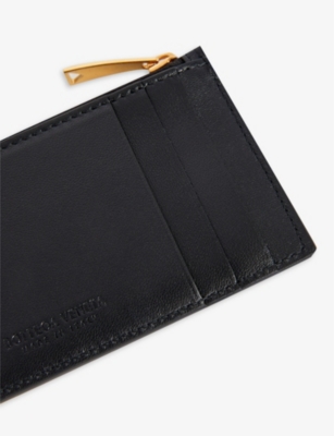 Bottega Veneta Cassette Zip Card Holder In Black-gold