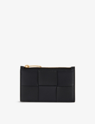 Bottega Veneta Intrecciato Leather Card Holder In Black-gold