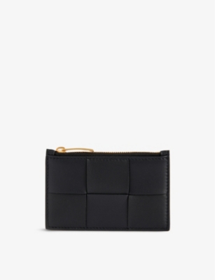 Shop Bottega Veneta Womens Black-gold Intrecciato Leather Card Holder