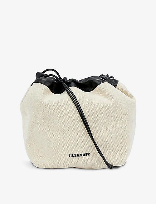 JIL SANDER: Brand-print contrast-trim woven-leather bucket bag