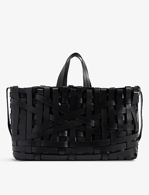 JIL SANDER: Woven logo-embossed leather tote bag