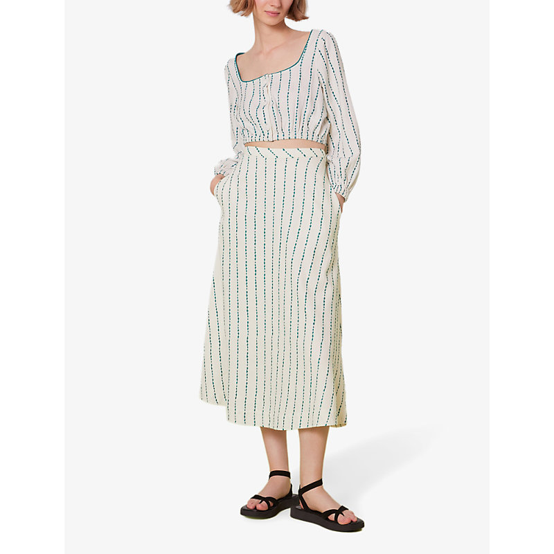Shop Whistles Womens Multi-coloured Mari Embroidered Cotton Circle Maxi Skirt