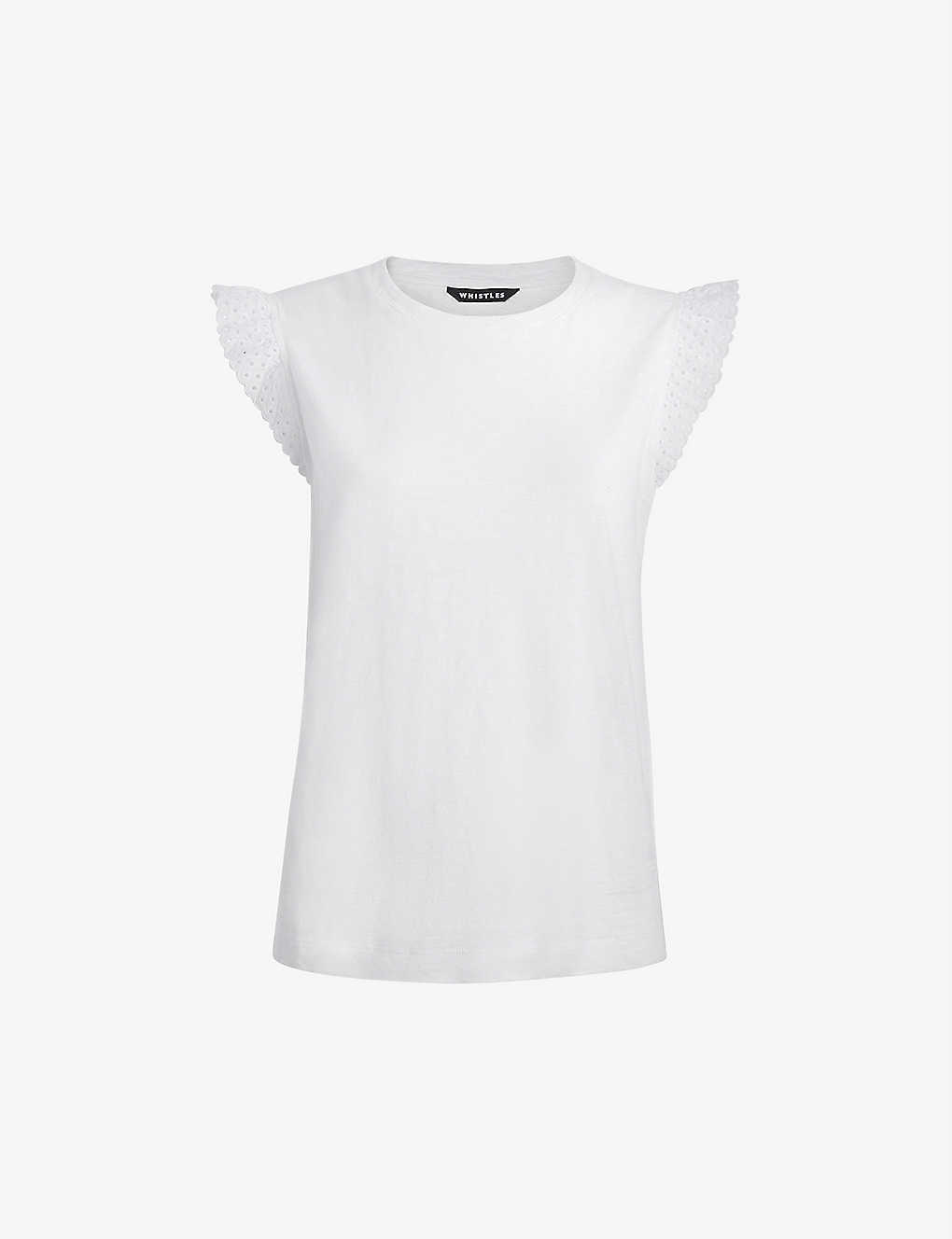 Whistles Broderie Frill-sleeve Cotton Top In White