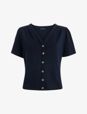 WHISTLES: Maeve buttoned cotton-jersey T-shirt