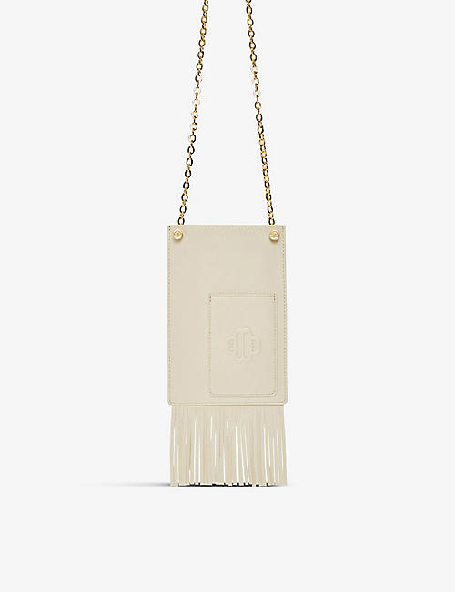 MAJE: Fringe-trimmed chain-strapped leather phone case