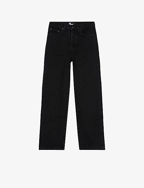 THE KOOPLES: Geometric-embroidery straight-leg high-rise stretch-denim jeans
