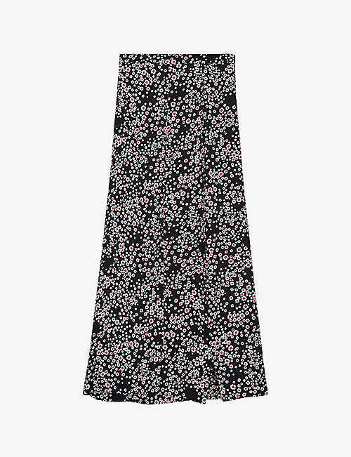 THE KOOPLES: Floral-print side-slit woven maxi skirt