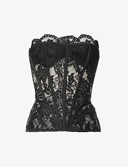 ROZIE CORSETS: Floral semi-sheer stretch-lace corset top