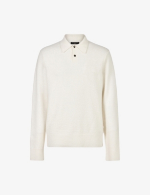 Allsaints Statten Solid Long Sleeve Polo Shirt In Beige