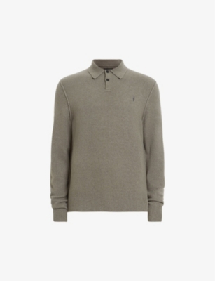 Allsaints Mens Dusky Green Statten Logo-embroidered Regular-fit Cotton Polo Shirt In Planet Grey
