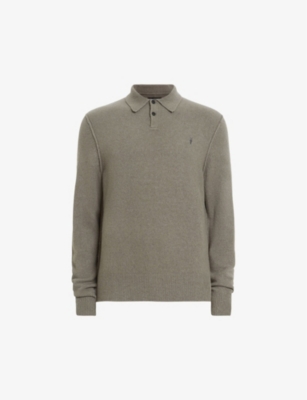 ALLSAINTS ALLSAINTS MEN'S PLANET GREY STATTEN LONG-SLEEVE KNITTED POLO JUMPER