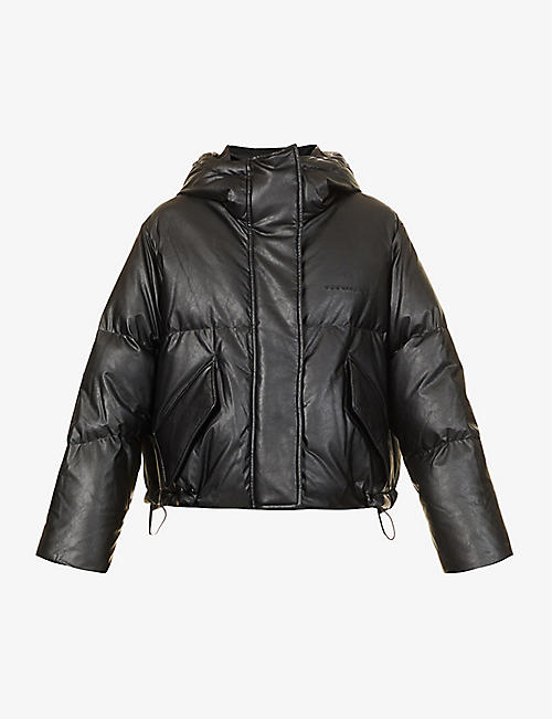 MM6 MAISON MARGIELA: Brand-embroidered quilted relaxed-fit faux-leather jacket