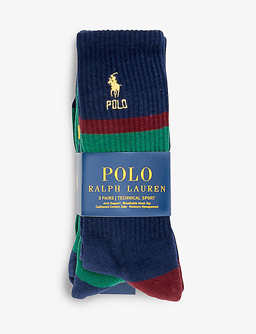 POLO RALPH LAUREN: Pack of three brand embroidered cotton-blend socks