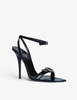 SAINT LAURENT Gippy buckle-embellished patent-leather heeled sandals