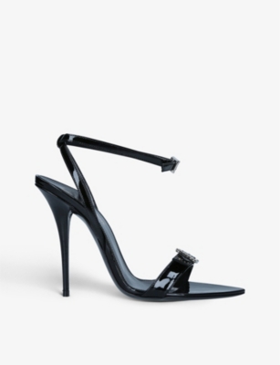 SAINT LAURENT Gippy buckle-embellished patent-leather heeled sandals