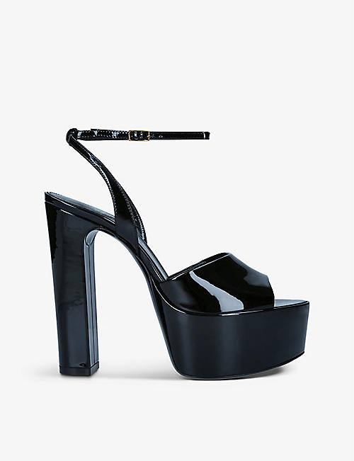 SAINT LAURENT: Tanouk patent-leather platform heeled sandals