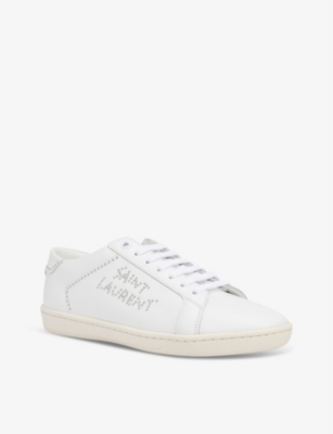 SAINT LAURENT Sign studded-logo leather low-top trainers